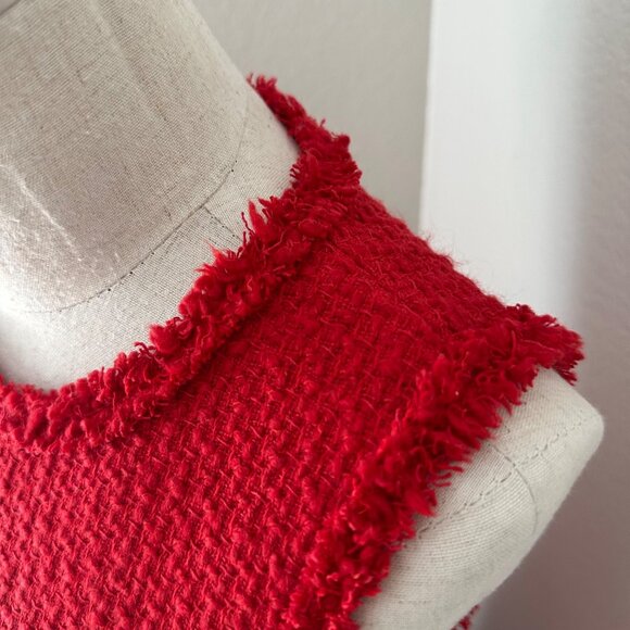 Kate Spade A Line Red Sleeveless Textured Knit Dress Ruffle Hem & Fringe Trim 2 - Picture 8 of 12